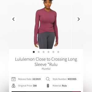 Lululemon crossing Long sleeve in plumfull size Large
